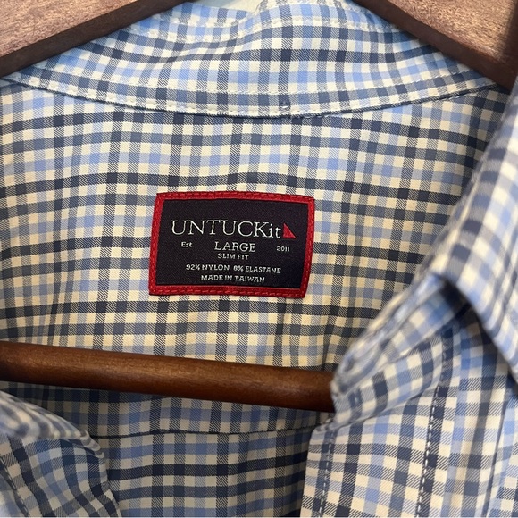 UNTUCKit Nahad Slim Fit Blue and White Plaid Button Down Shirt Men's Size Large - Picture 4 of 14
